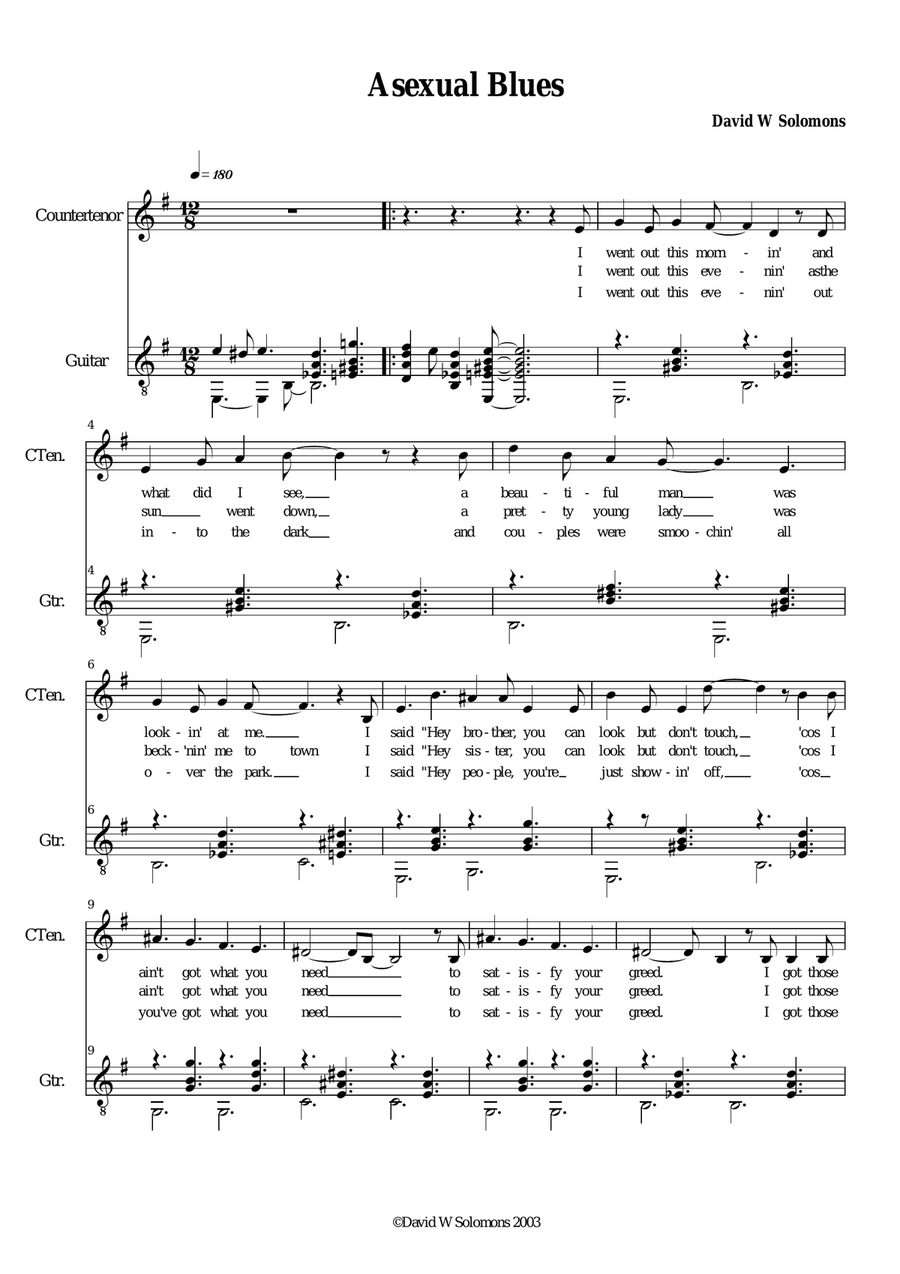 Asexual Blues - alto and guitar Vocal Duet scores gallery preview page 1