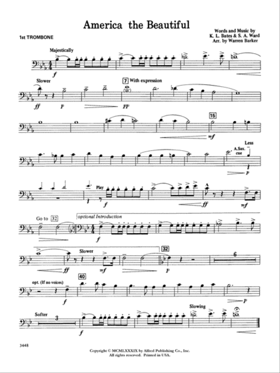 America, the Beautiful: 1st Trombone Concert Band scores gallery preview page 1