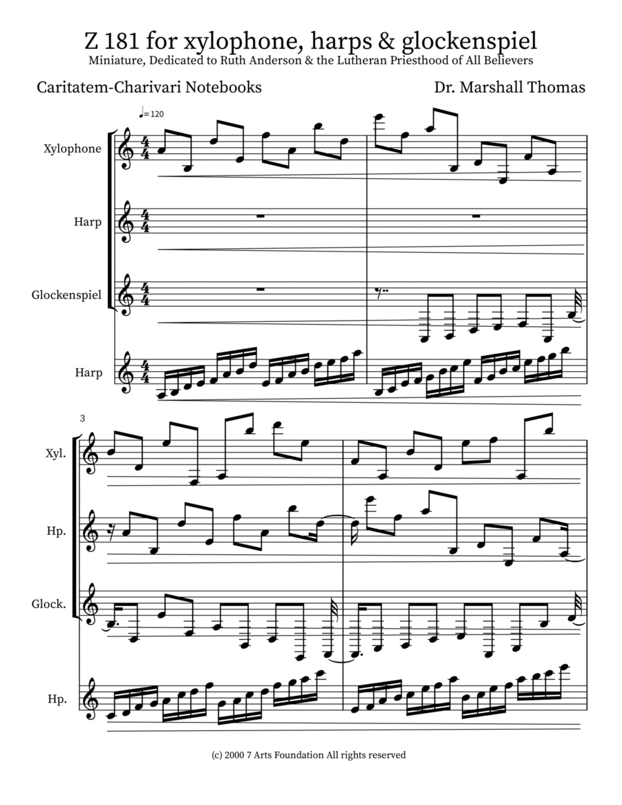 Z 181 for xylophone, harps & glockenspiel Glockenspiel scores gallery preview page 1