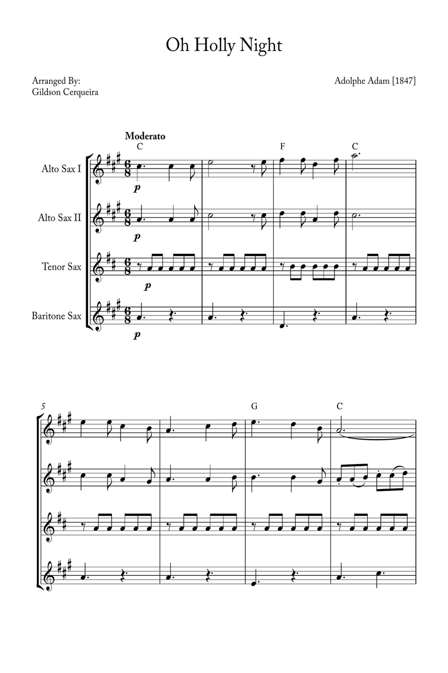 Oh Holy night Saxophone Quartet scores gallery preview page 1