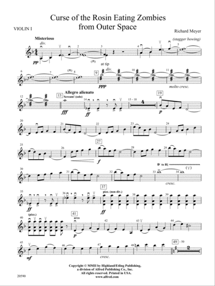 Curse of the Rosin Eating Zombies from Outer Space: 1st Violin String Orchestra scores gallery preview page 1