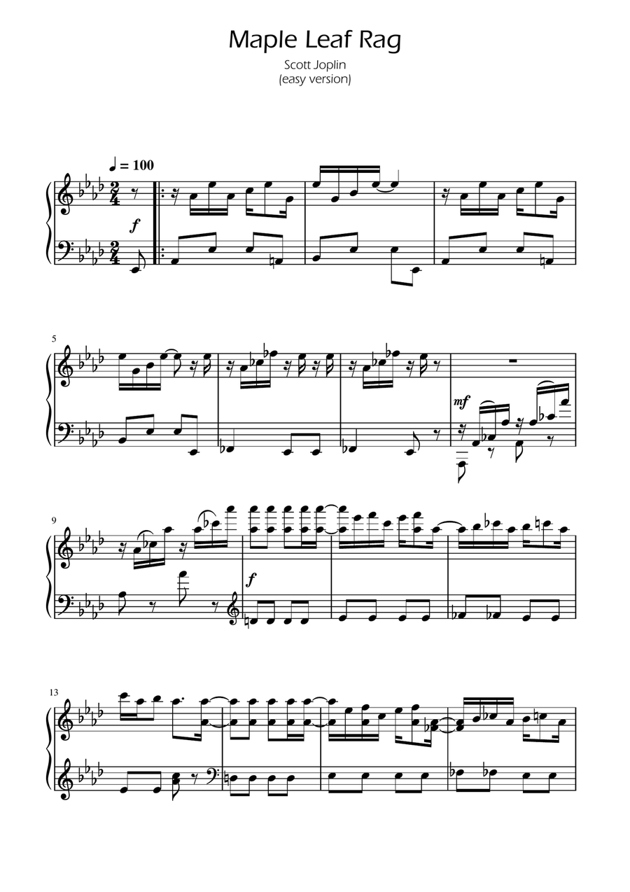 Maple Leaf Rag - Scott Joplin - Easy Piano