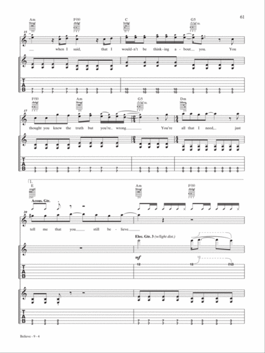 Believe Believe Electric Guitar scores gallery preview page 4