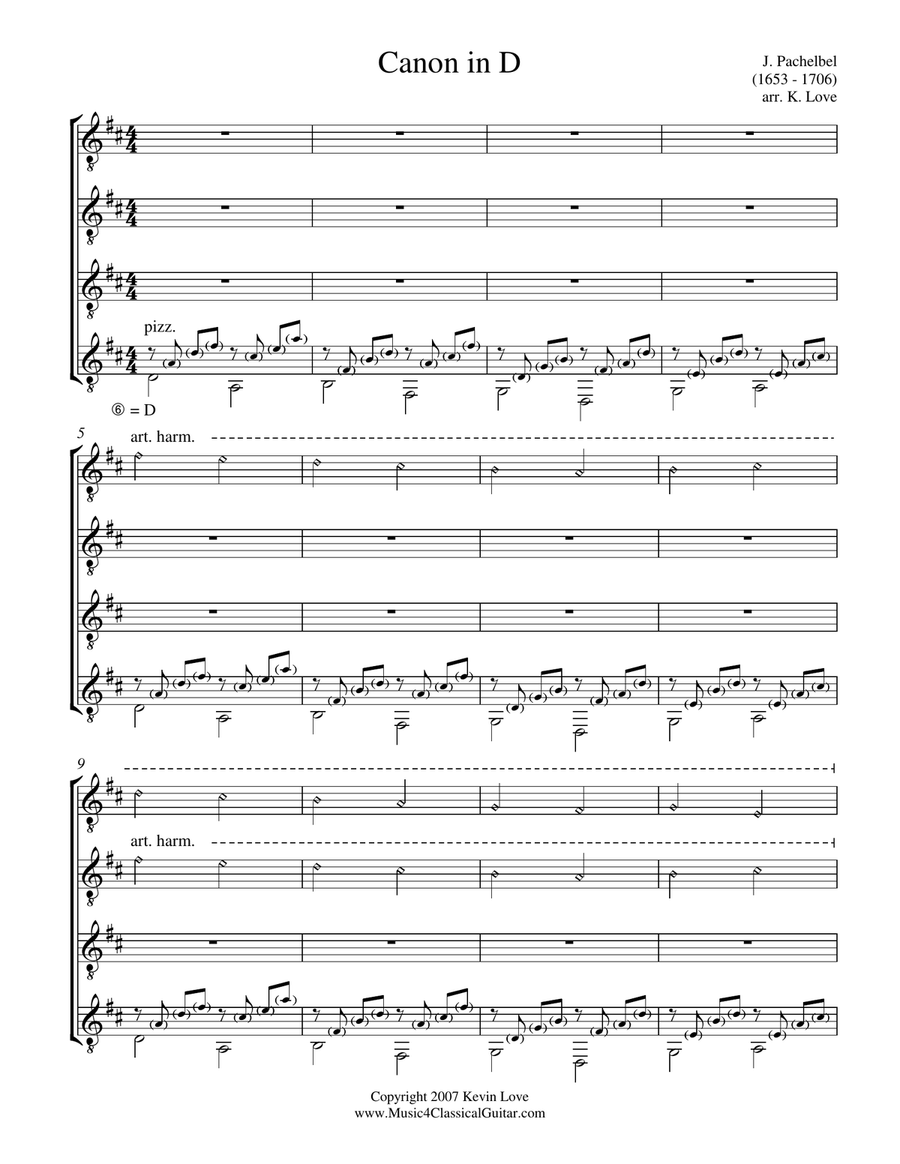Canon in D (Guitar Quartet) - Score and Parts Guitar Ensemble scores gallery preview page 1