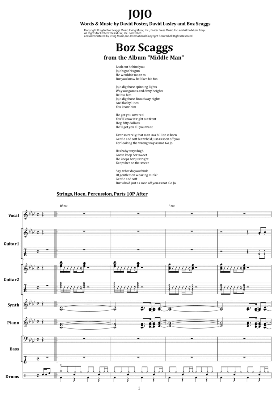 Jojo Jojo Piano, Vocal, Guitar scores gallery preview page 1
