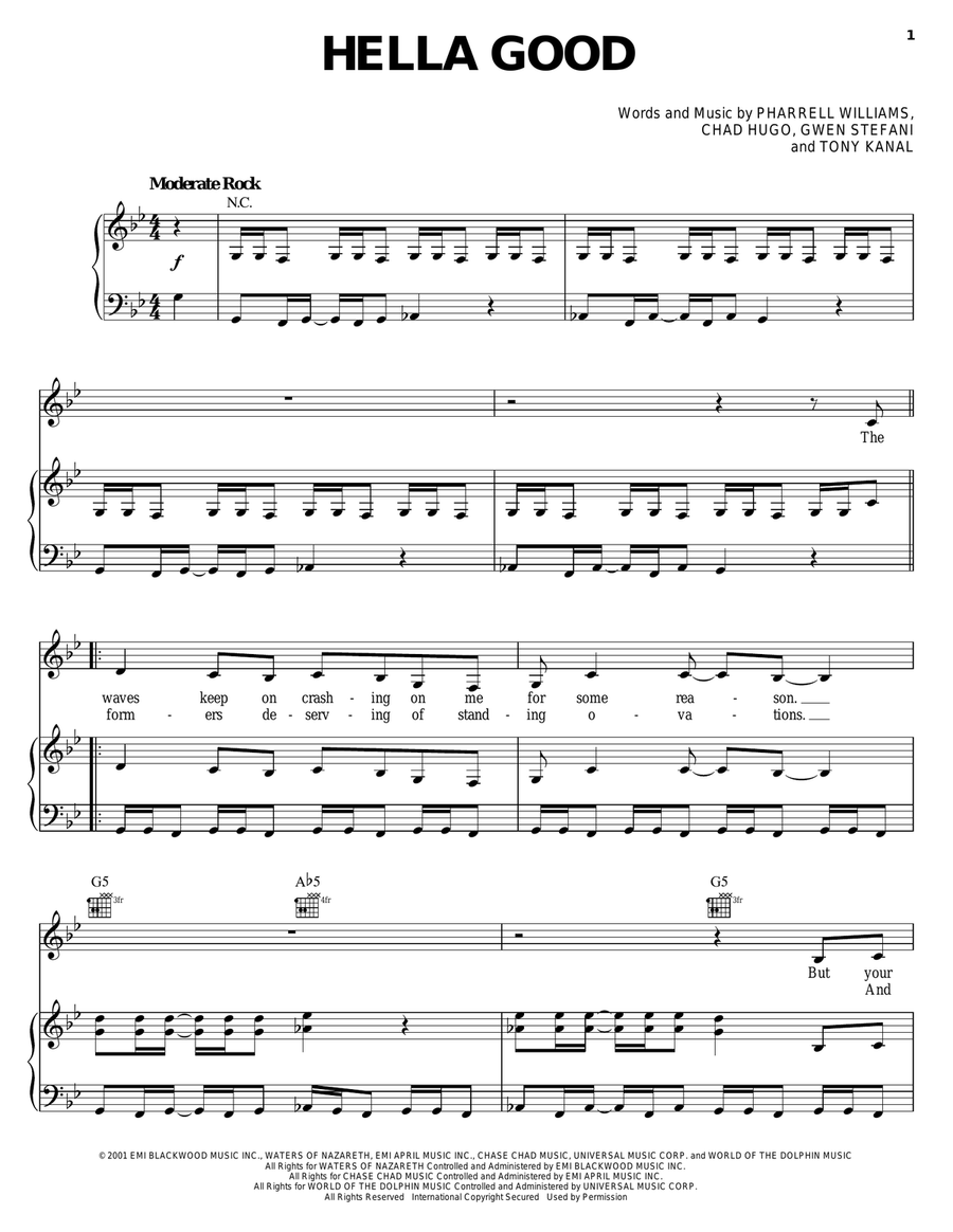 Hella Good Hella Good Piano, Vocal, Guitar scores gallery preview page 1