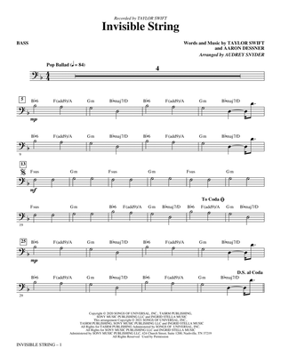 invisible string (arr. Audrey Snyder) - Bass