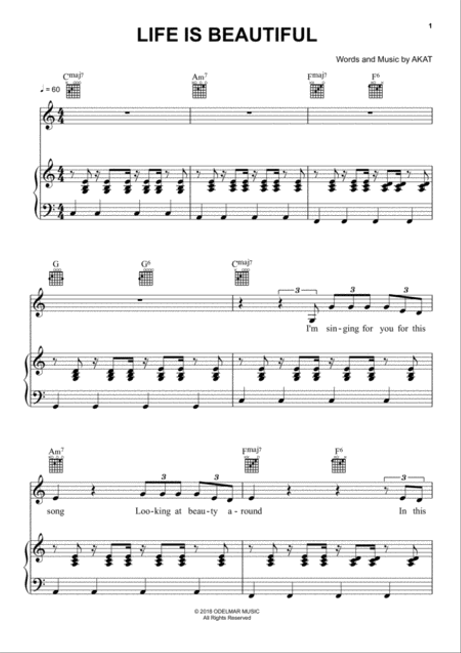 Life Is Beautiful Life Is Beautiful Piano, Vocal, Guitar scores gallery preview page 1