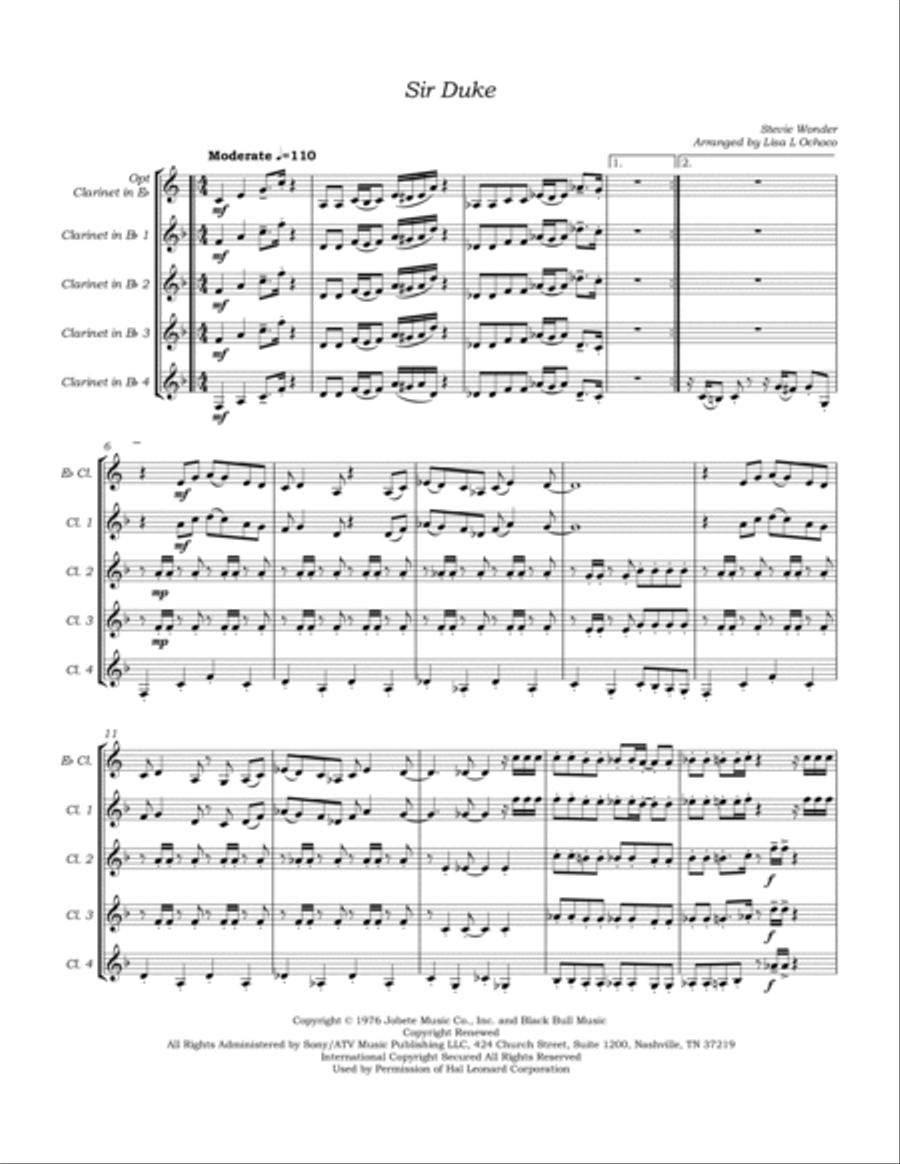 Sir Duke Clarinet Quartet scores gallery preview page 5