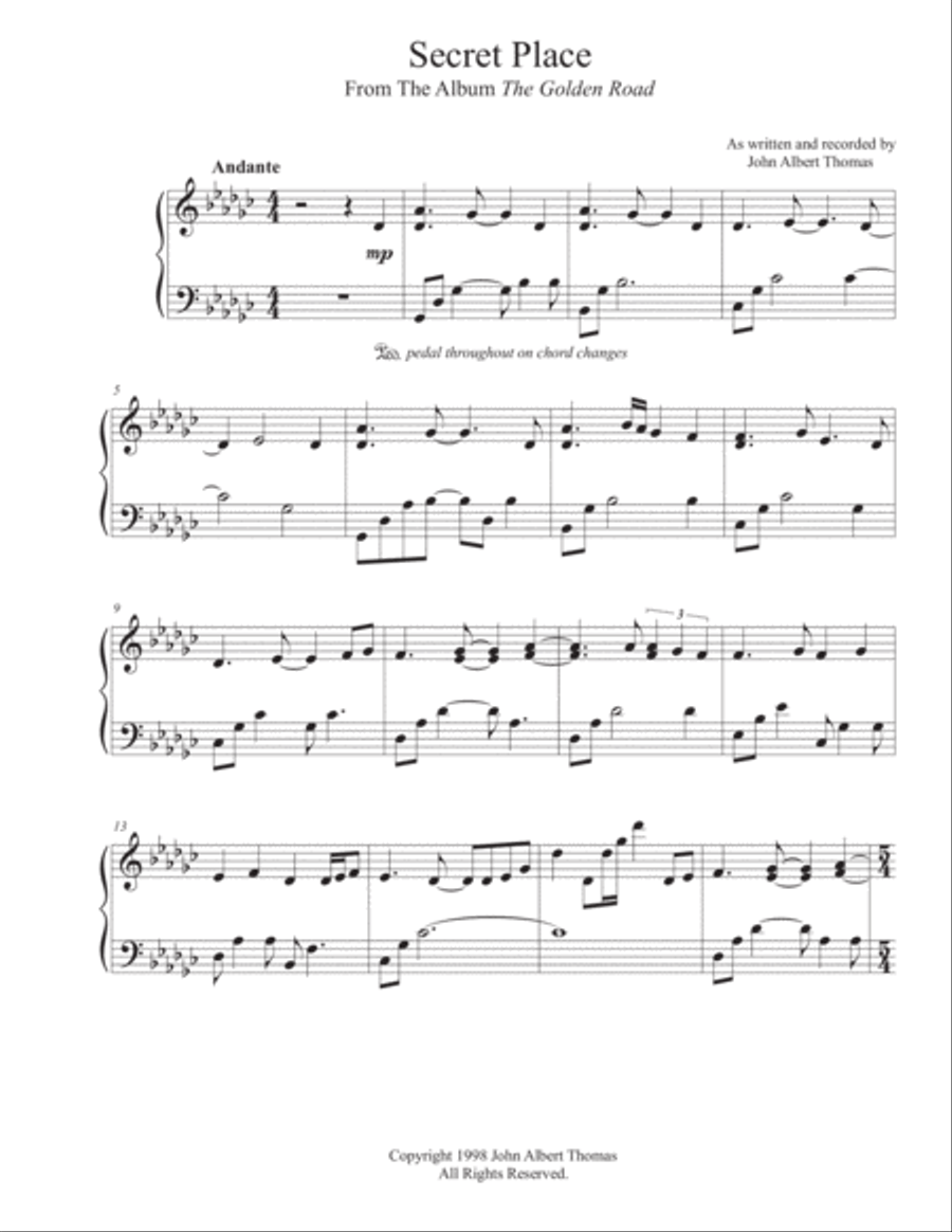 Secret Place Piano Solo scores gallery preview page 1