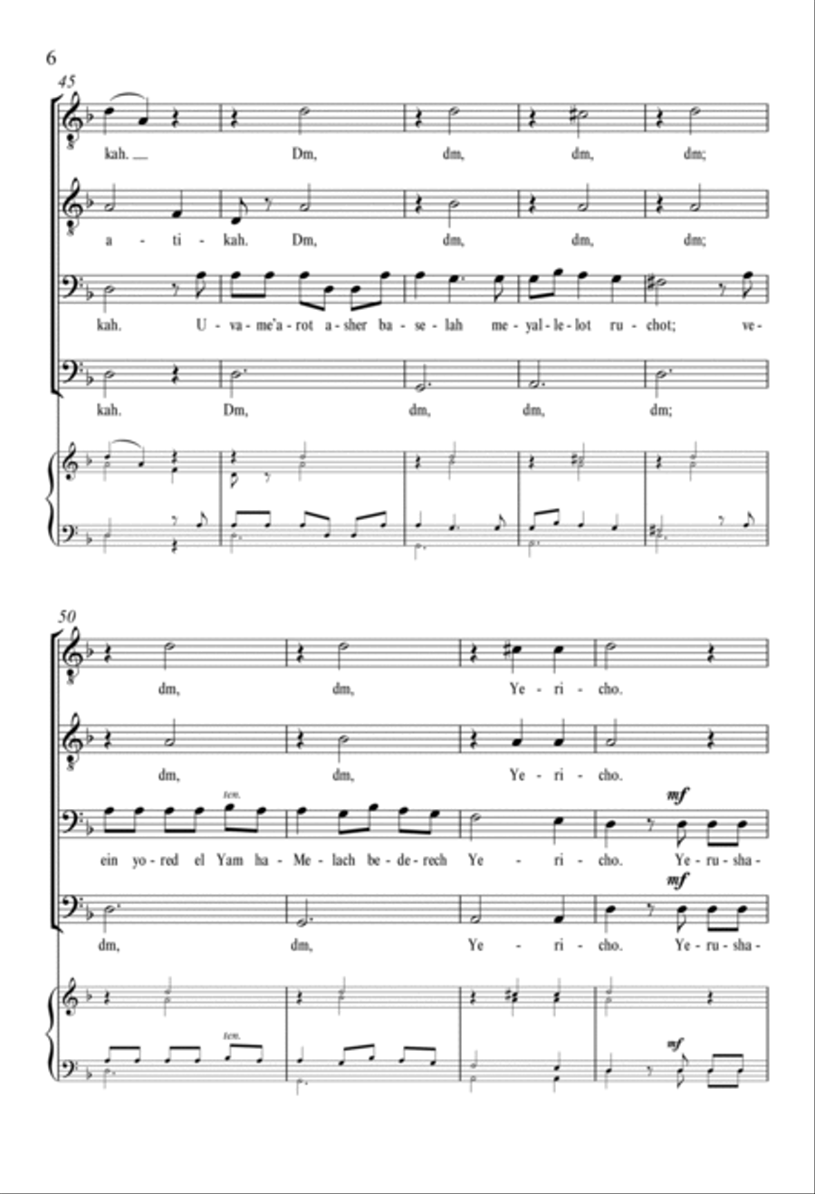 Yerushalayim Shel Zahav: (Jerusalem of Gold) (Downloadable) TTBB scores gallery preview page 5