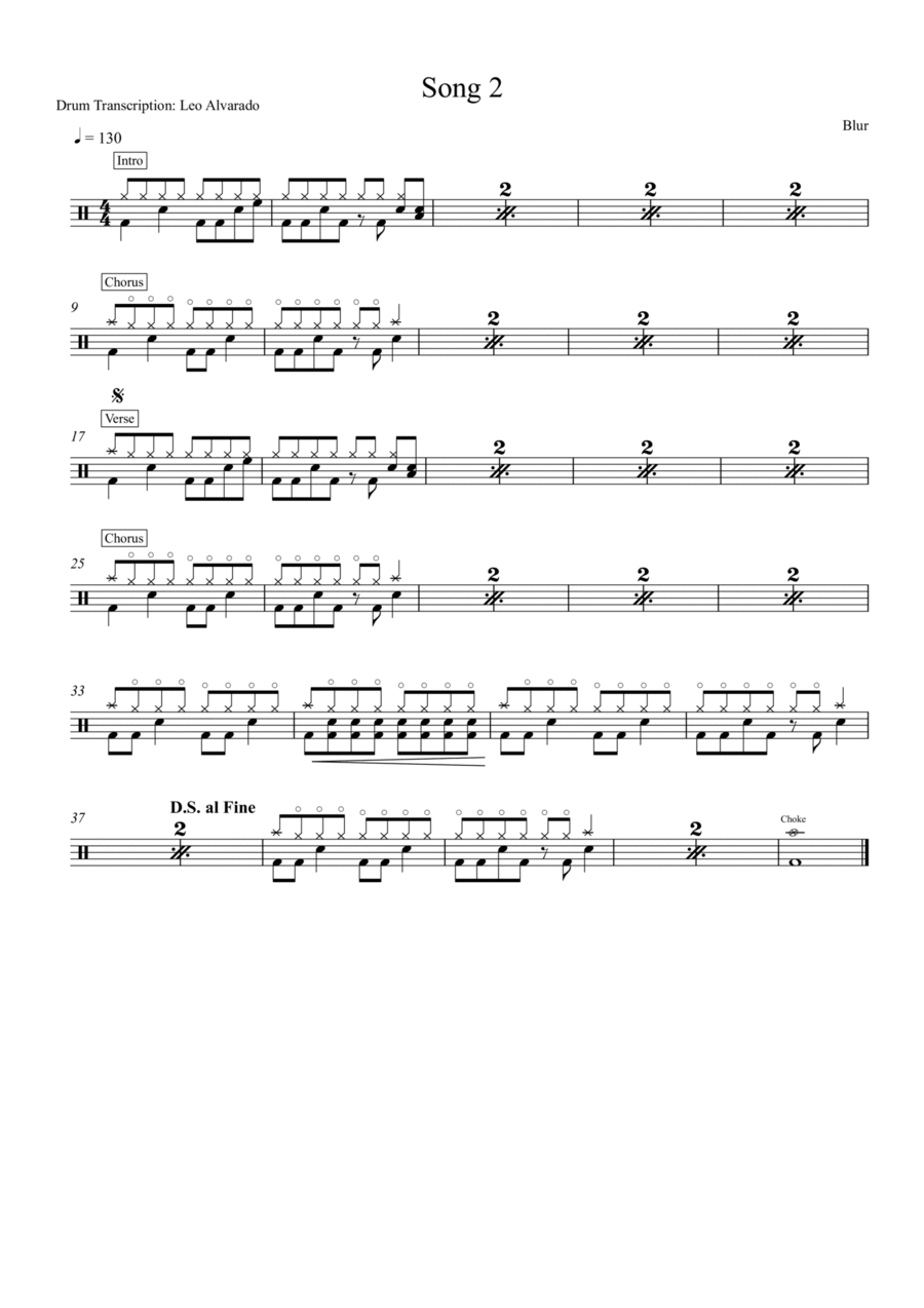 Song 2 Song 2 Drum Set scores gallery preview page 1