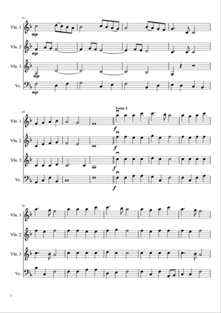 Angels We Have Heard on High (three violins and cello) String Quartet scores gallery preview page 3