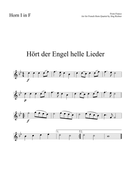 Angels We Have Heard on High (Hört der Engel helle Lieder) for French Horn Quartet image number null