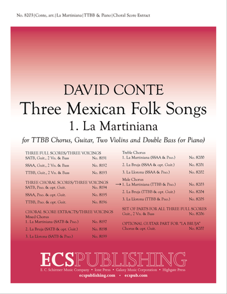 Three Mexican Folk Songs: 1. La Martiniana TTBB scores gallery preview page 1
