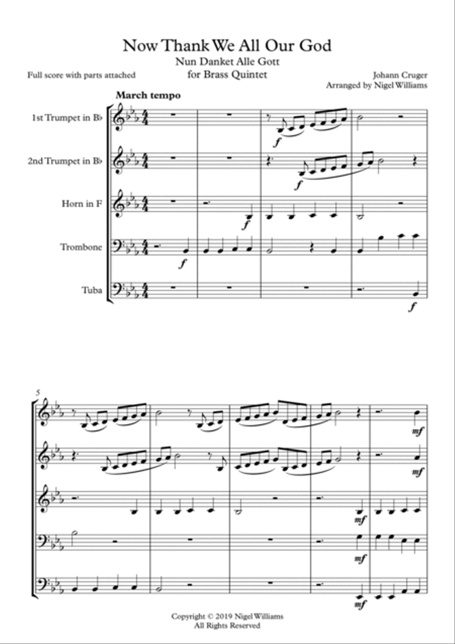 Now Thank We All Our God (Nun Danket), for Brass Quintet Brass Quintet scores gallery preview page 2