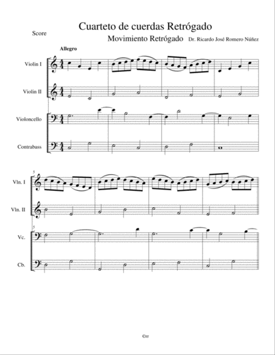 cuarteto para violín I , violín II , Violoncello y contrabajo Chamber Music scores gallery preview page 1