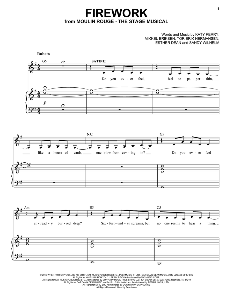 Firework (from Moulin Rouge! The Musical) Voice scores gallery preview page 1