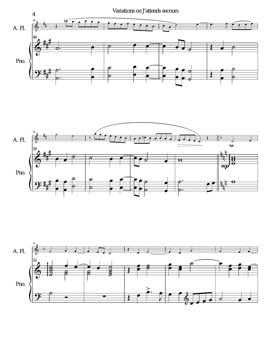 Variations on J'attends secours for alto flute and piano Flute Solo scores gallery preview page 4