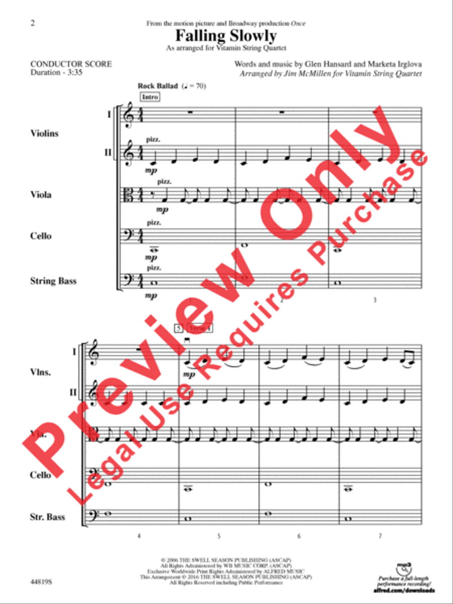 Falling Slowly (from the Motion Picture and Broadway Production Once) String Orchestra scores gallery preview page 3