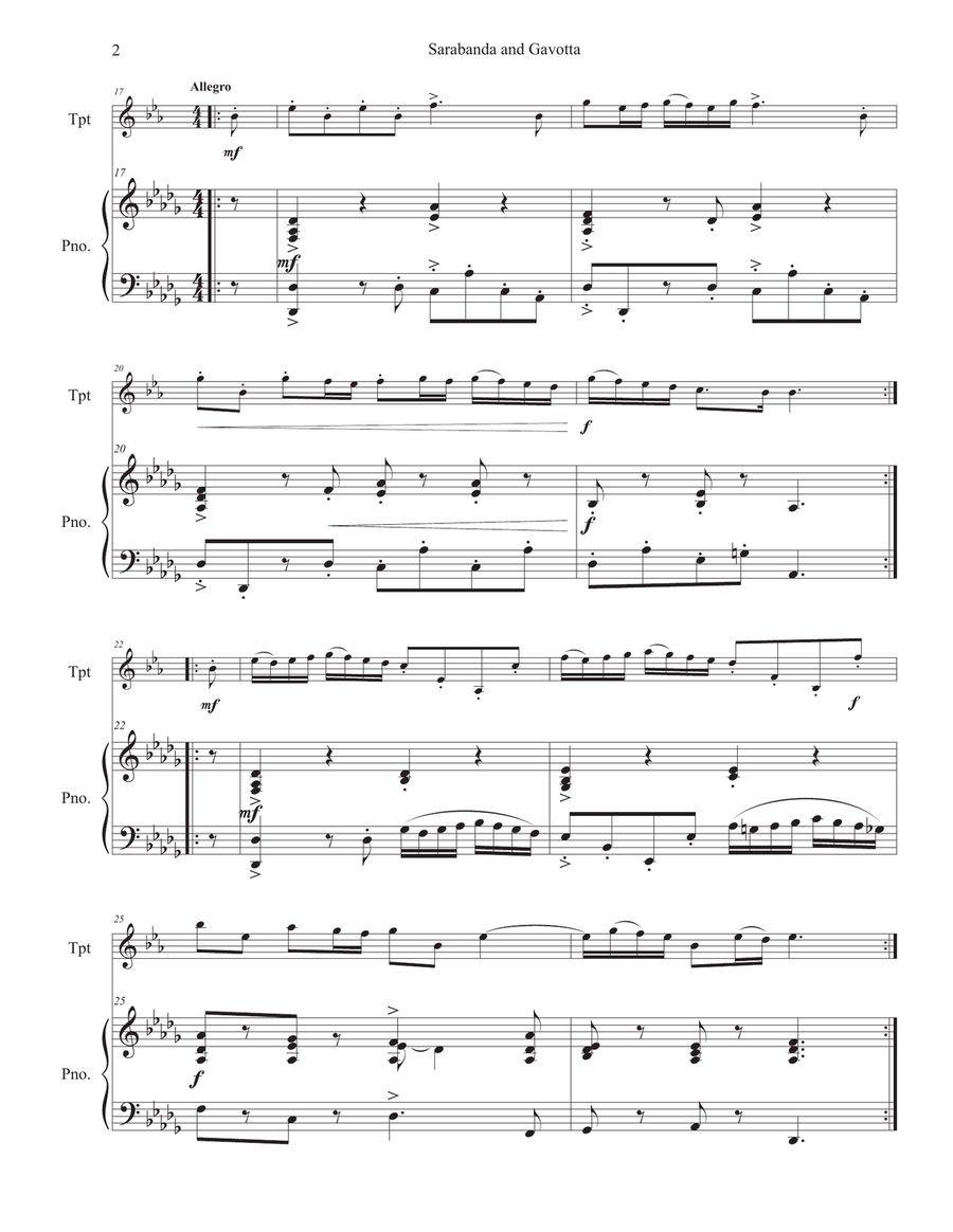 Sarabanda and Gavotta for Trumpet & Piano Trumpet Solo scores gallery preview page 3