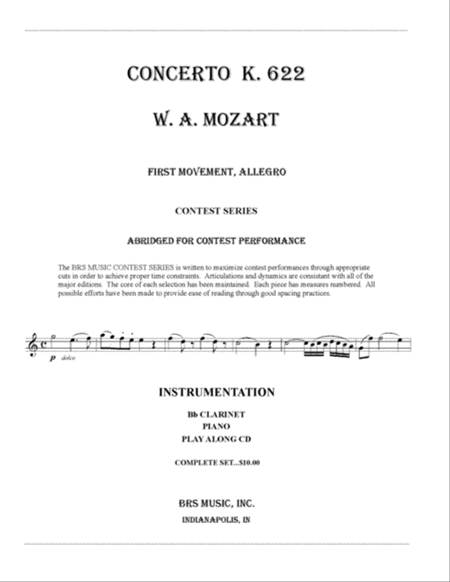 Concerto K. 622, 1st Movement Clarinet Solo scores gallery preview page 1