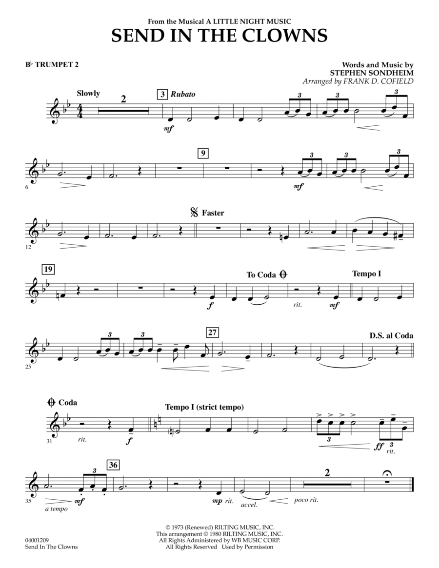 Send in the Clowns (from A Little Night Music) (arr. Frank Cofield) - Bb Trumpet 2