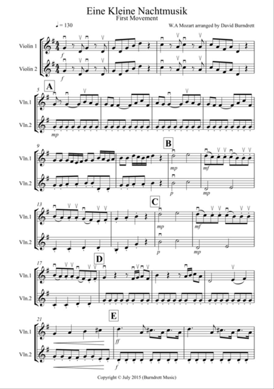 Eine Kleine Nachtmusik (1st movement) for Violin Duet String Duet scores gallery preview page 1
