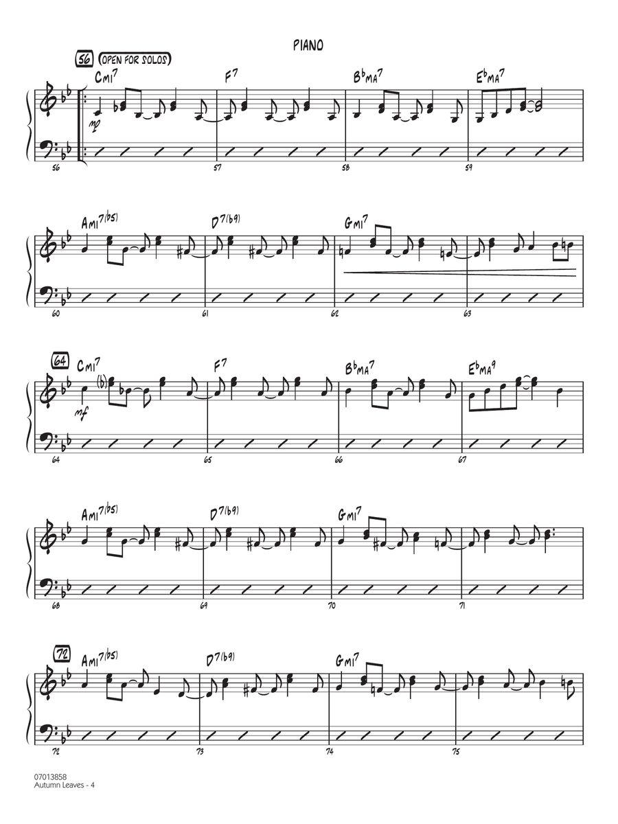 Autumn Leaves (Hojas Caídas) (arr. Michele Fernández) - Piano Jazz Ensemble scores gallery preview page 4