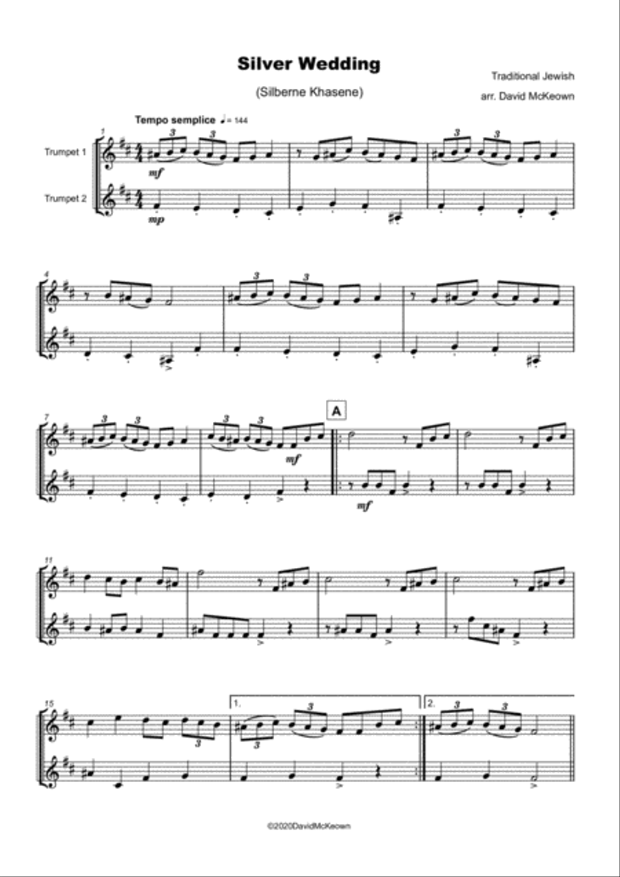 Silver Wedding, Klezmer Tune for Trumpet Duet Trumpet Duet scores gallery preview page 2