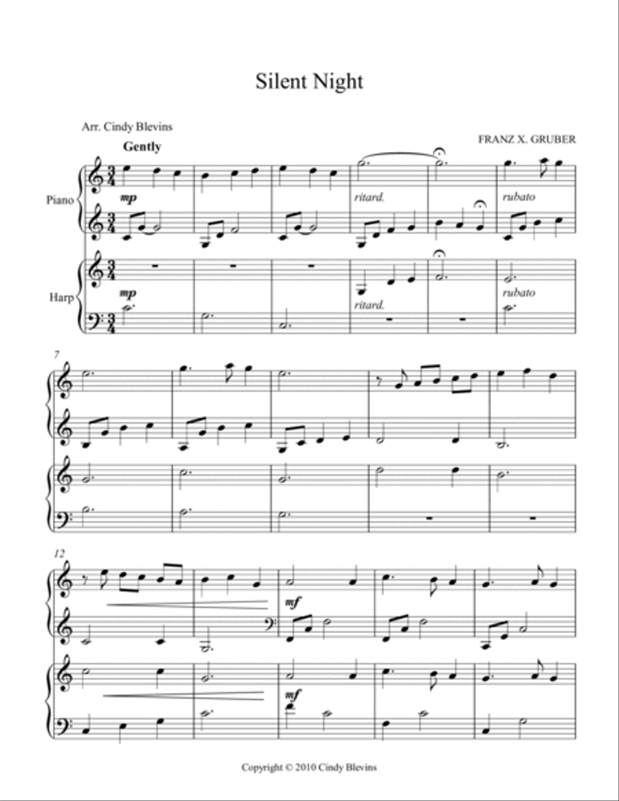 Silent Night, Harp and Piano Duet Harp scores gallery preview page 2
