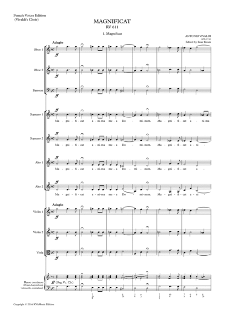 Vivaldi: Magnificat in G minor RV611, (SA soli, SSAA choir, full score and parts) SSAA scores gallery preview page 3