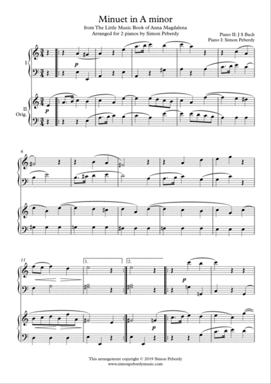 Minuet in A minor (J S Bach) from the little music book of Anna Magdalena, Arr Simon Peberdy Small Ensemble scores gallery preview page 2