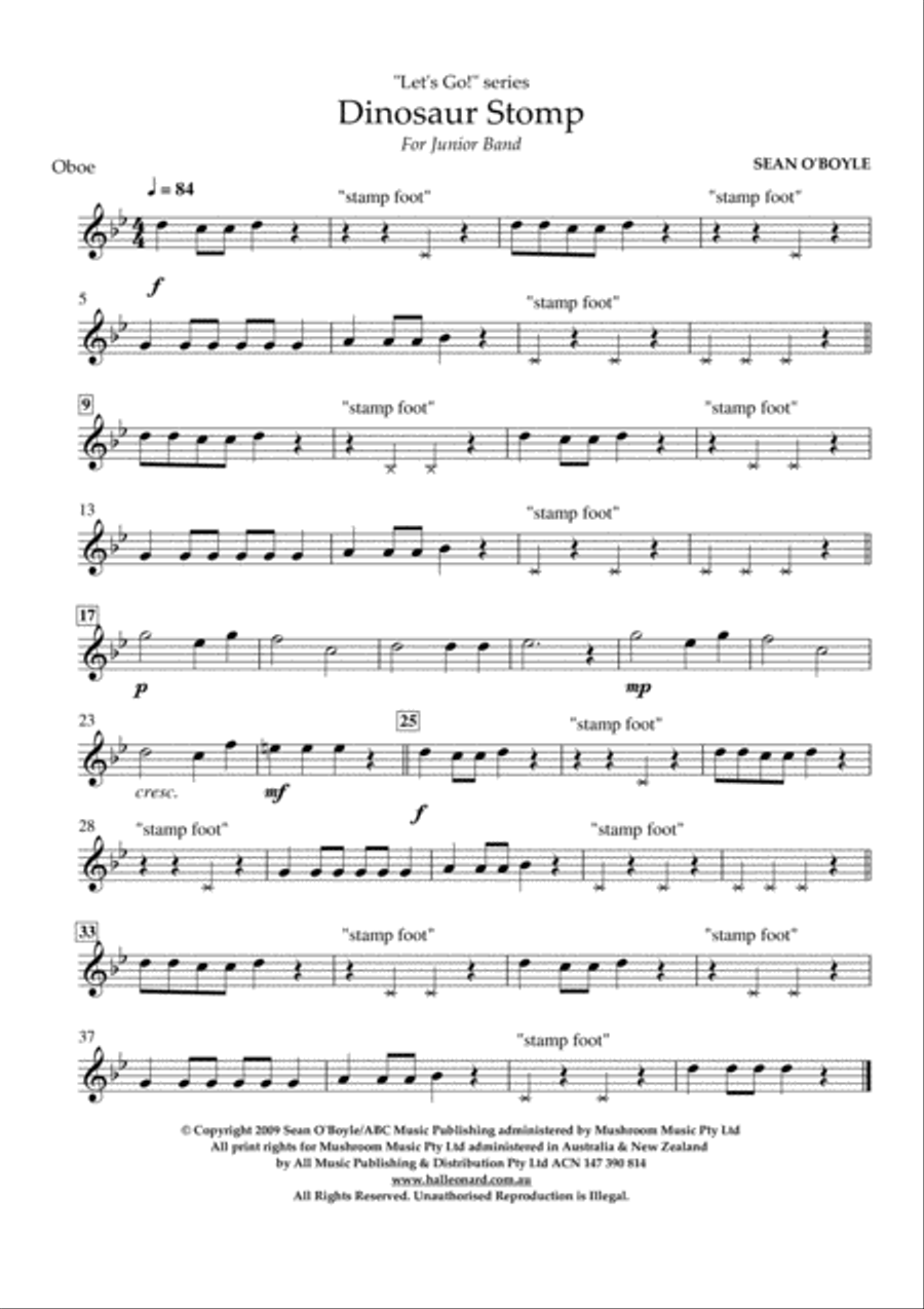 Dinosaur Stomp - Oboe Dinosaur Stomp - Oboe Concert Band scores gallery preview page 1