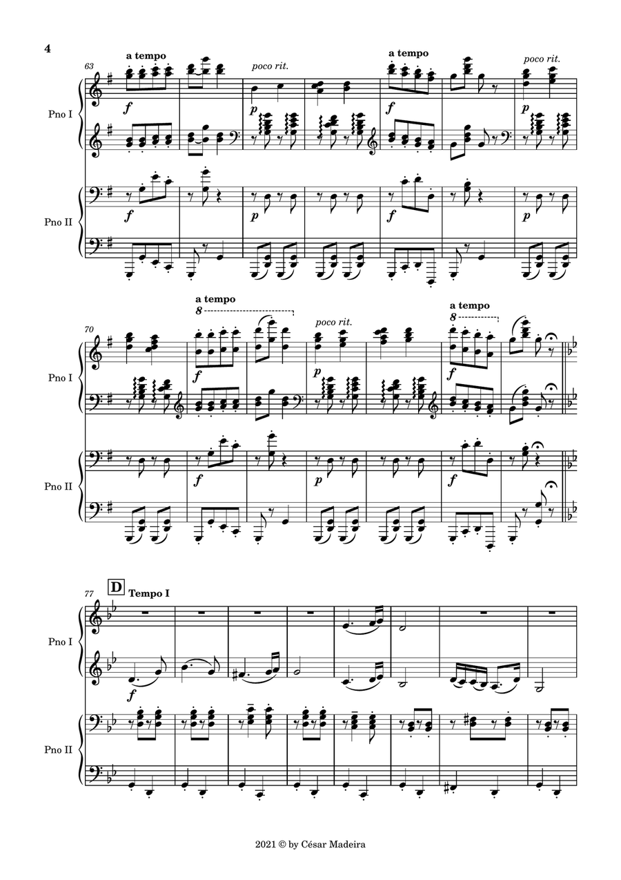 Hungarian Dance No.5 by Brahms - Piano Four Hands (Full Score and Parts) 1 Piano, 4-Hands scores gallery preview page 5
