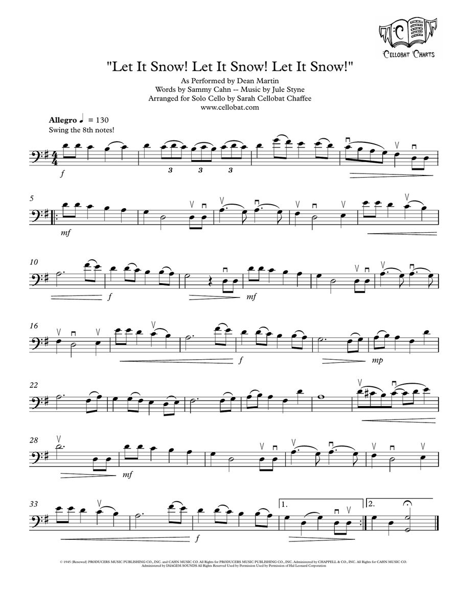 Let It Snow! Let It Snow! Let It Snow! Cello Solo scores gallery preview page 1