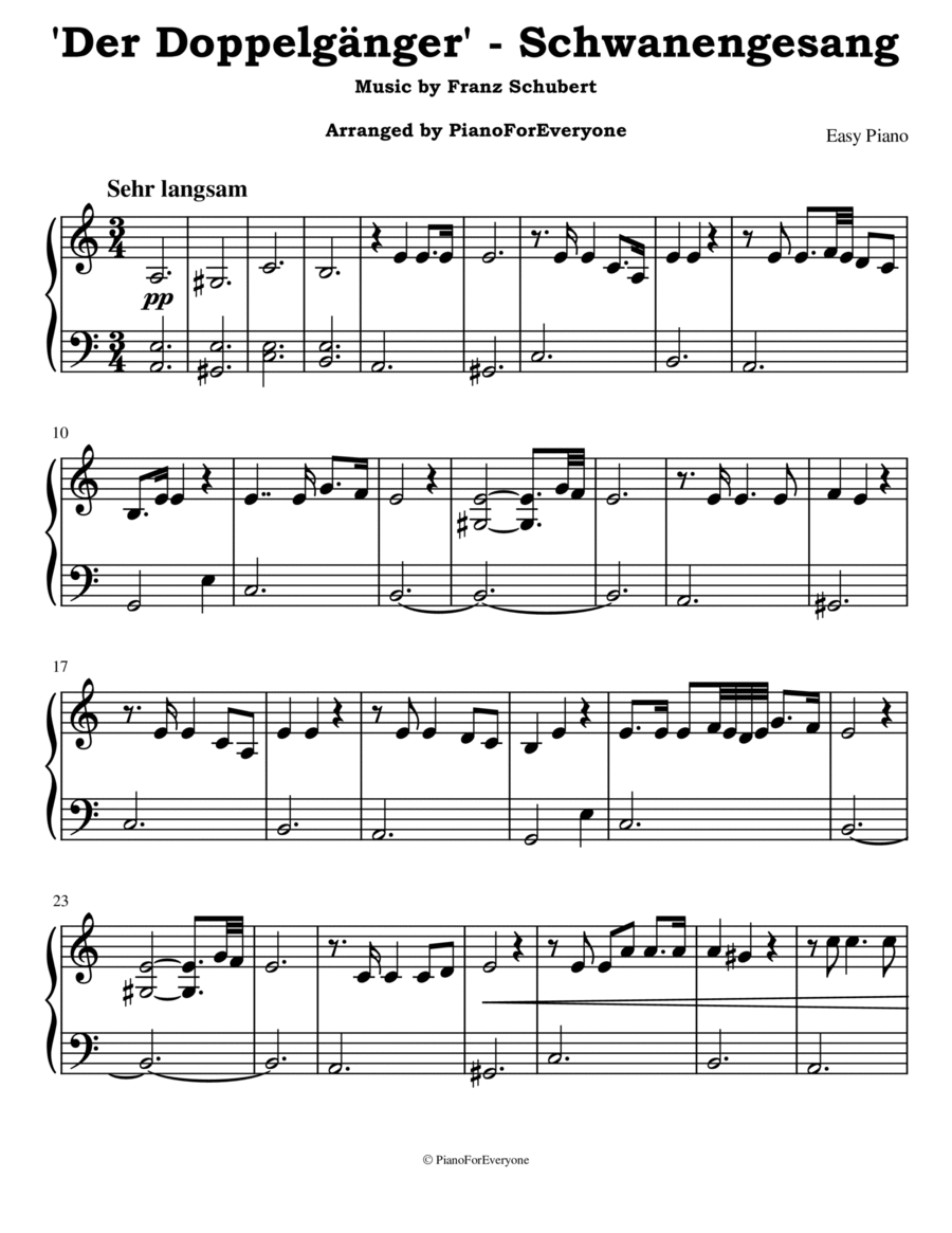 'Der Doppelgänger' from Schwanengesang - Schubert (Easy Piano) image number null