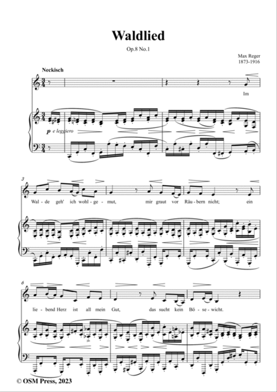 M. Reger-Waldlied,in C Major,Op.8 No.1 Voice scores gallery preview page 2