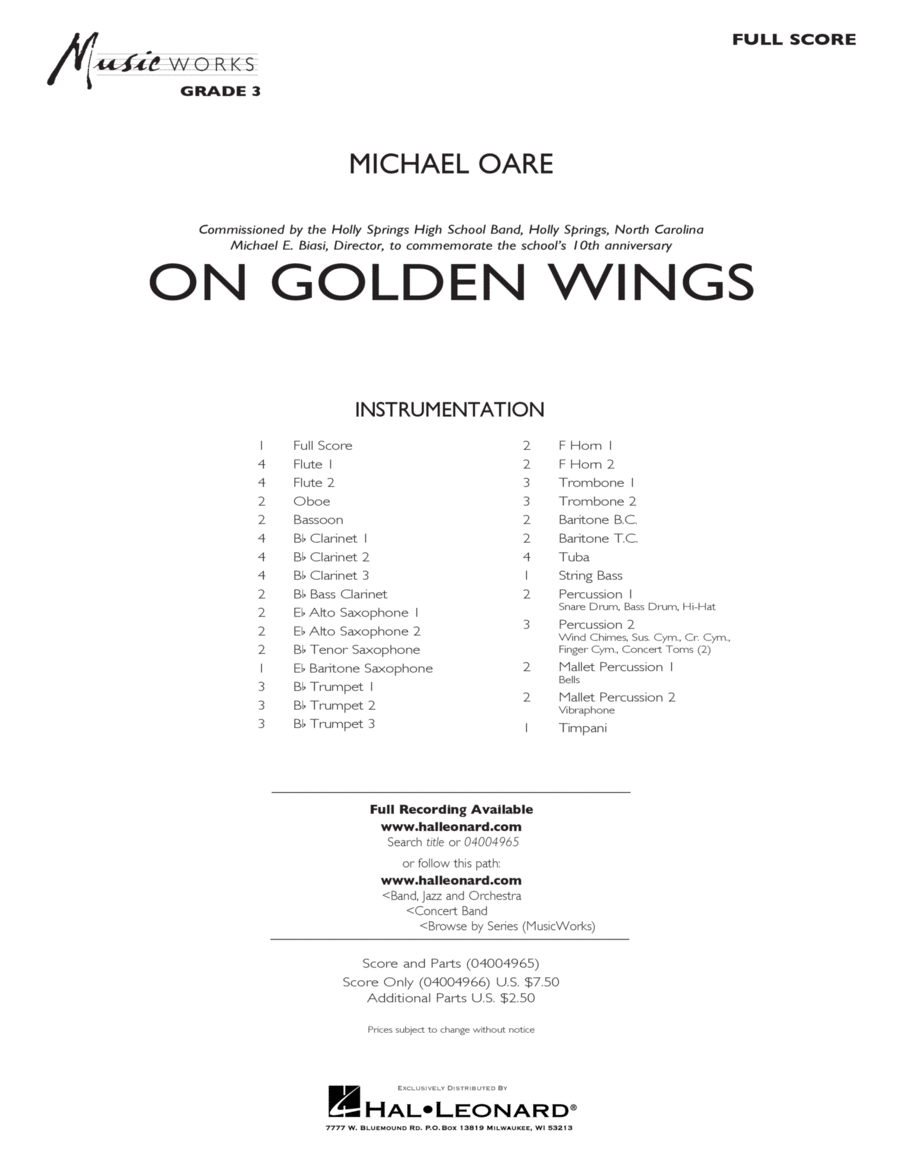 On Golden Wings - Conductor Score (Full Score) Concert Band scores gallery preview page 1