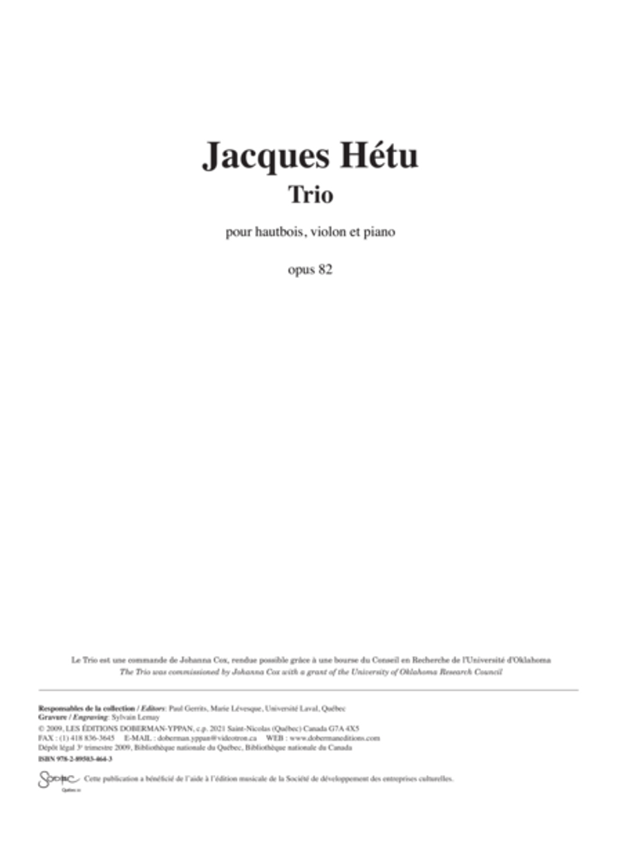 Trio pour hautbois, violon et piano opus 82 Violin scores gallery preview page 1