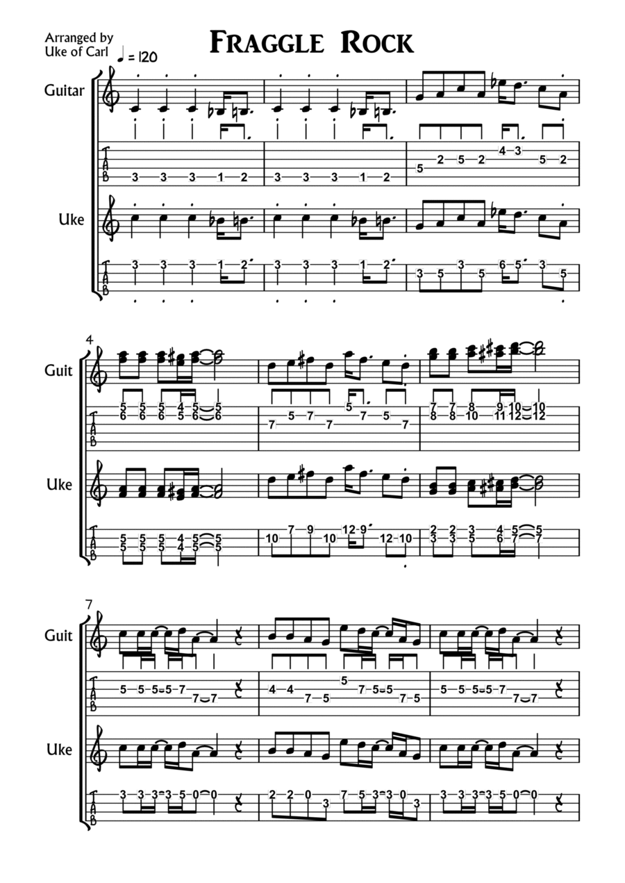 Fraggle Rock Theme Guitar Tablature scores gallery preview page 1