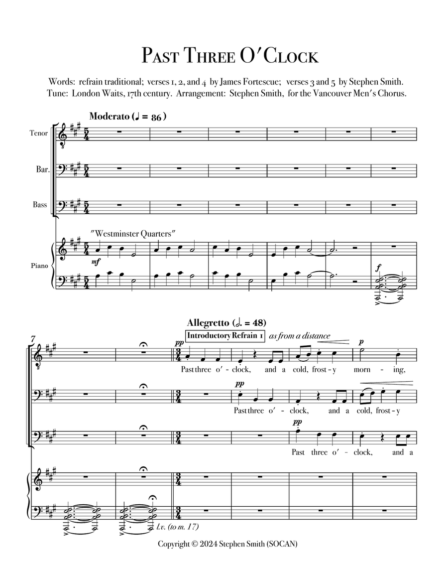 Past Three O'Clock (secular Christmas text) 3-Part scores gallery preview page 1