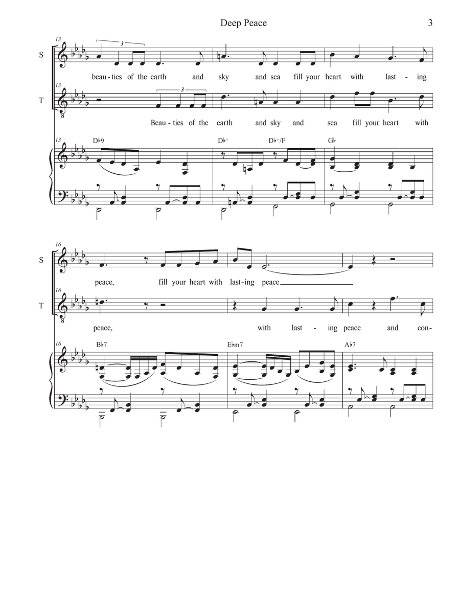 Deep Peace (Duet for Soprano and Tenor solo) Tenor Voice scores gallery preview page 3