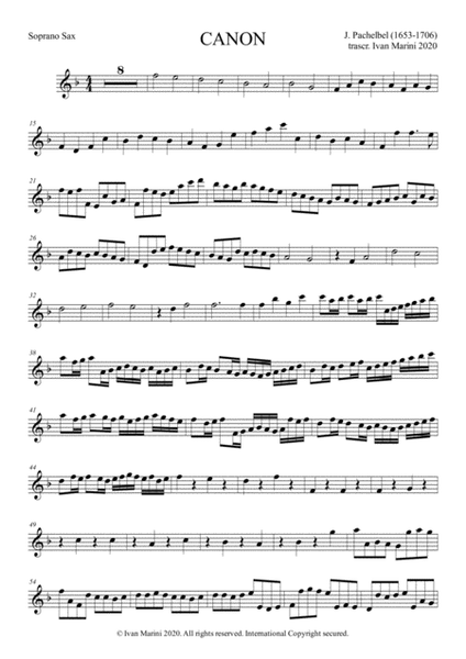 CANON by Pachelbel - for Saxophone Quartet by Johann Pachelbel Saxophone Quartet - Digital Sheet Music