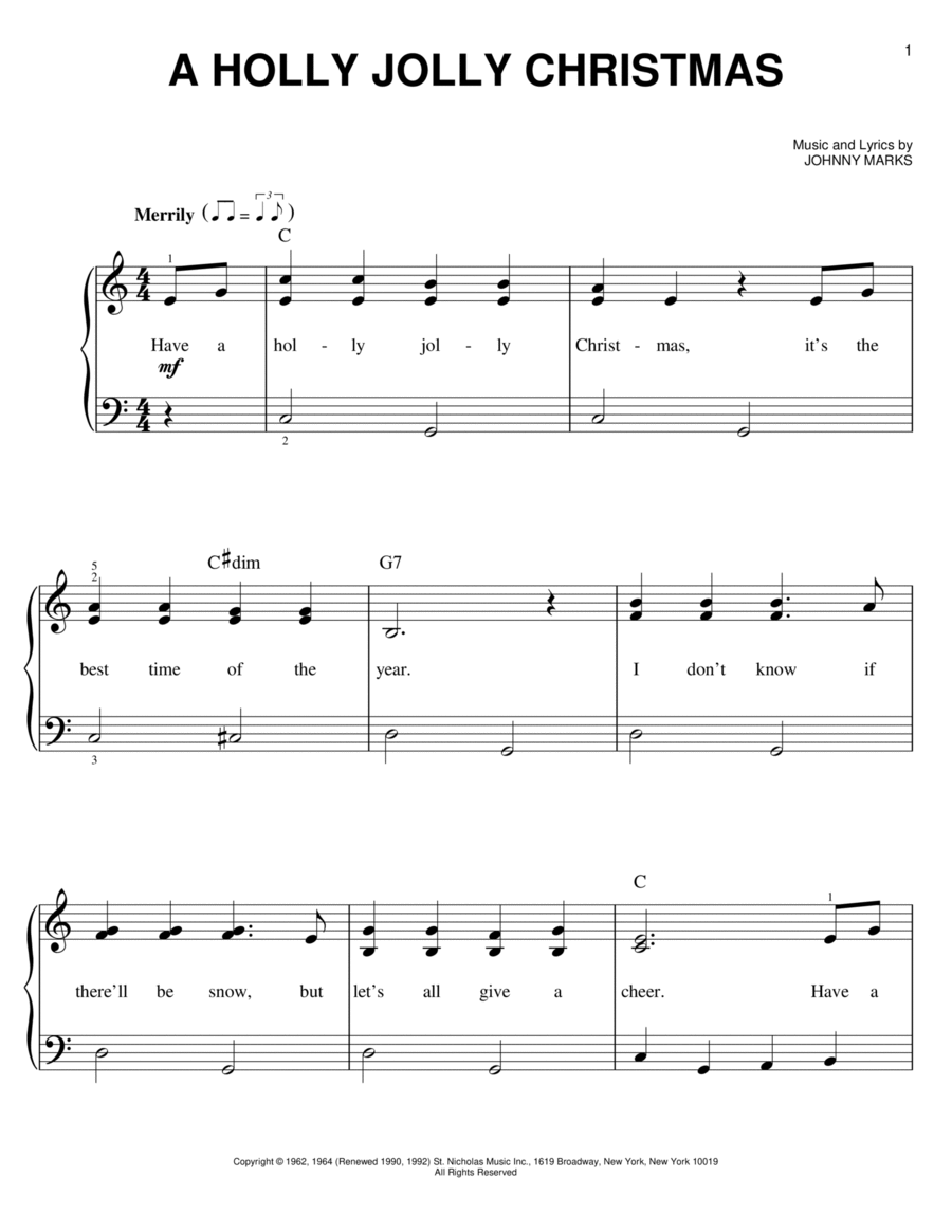 A Holly Jolly Christmas A Holly Jolly Christmas Easy Piano scores gallery preview page 1