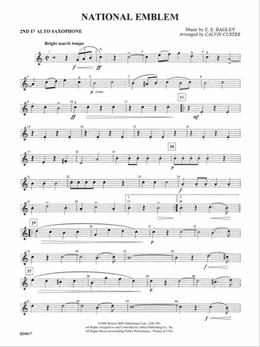 National Emblem: 2nd E-flat Alto Saxophone Concert Band scores gallery preview page 1