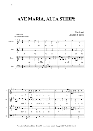 AVE MARIA, ALTA STIRPS - Orlando di Lasso - For SATB Choir