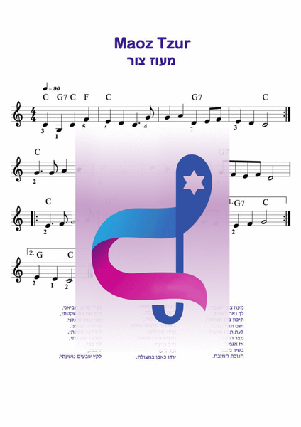 Maoz Tzur Hanukkah song. Easy lead sheet image number null