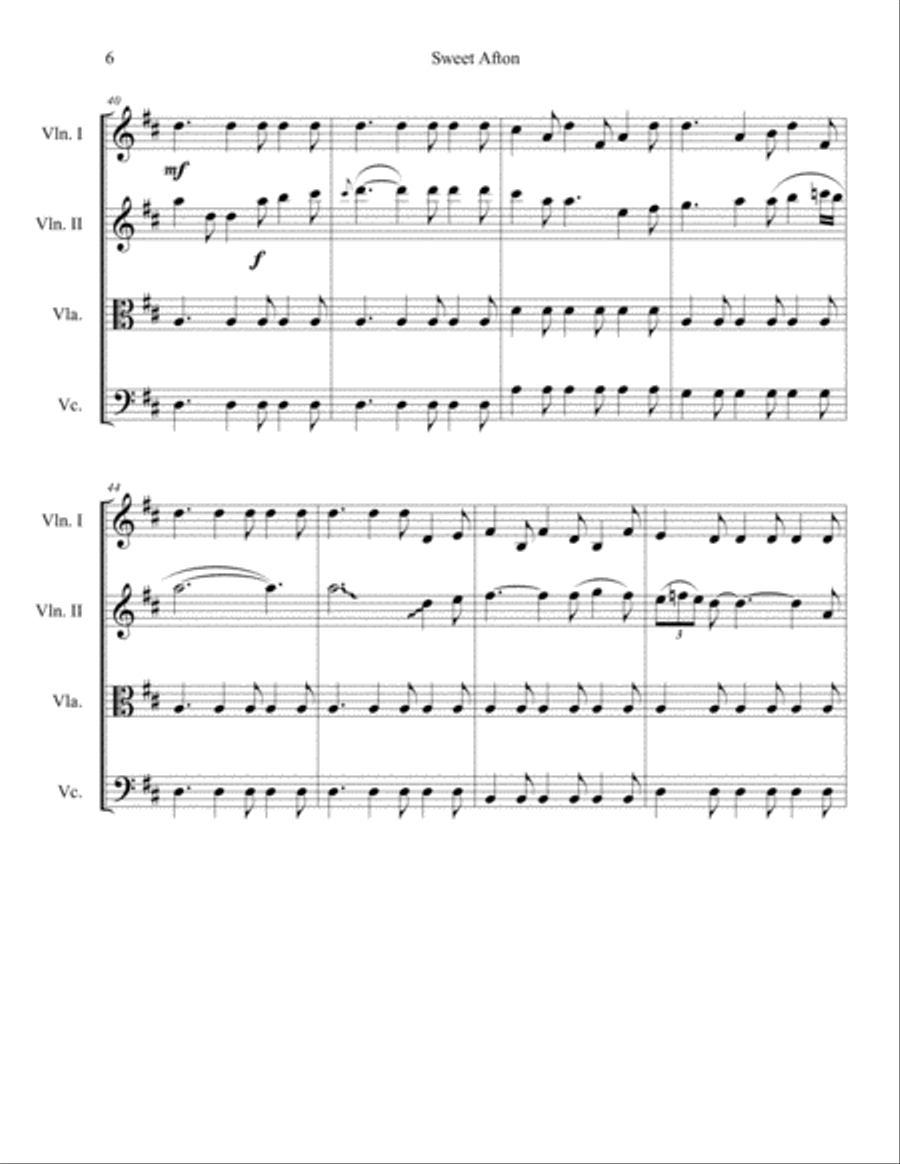 Sweet Afton Sweet Afton String Quartet scores gallery preview page 6