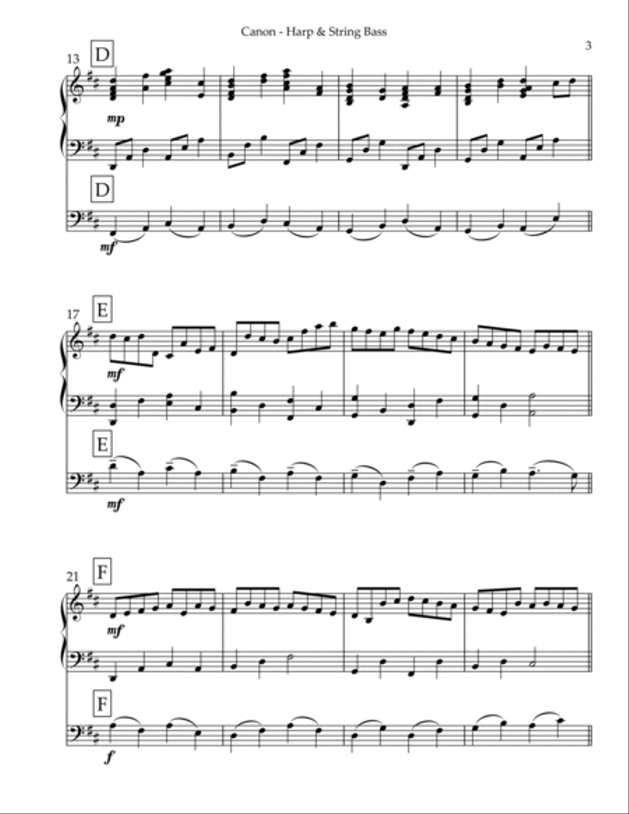 Canon, Duet for String Bass & Harp String Duet scores gallery preview page 3